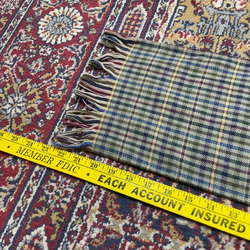 VTG 80s 90s Classic Plaid Scarf Fringe Wool Blend Green Blue Yellow check‎ 60
